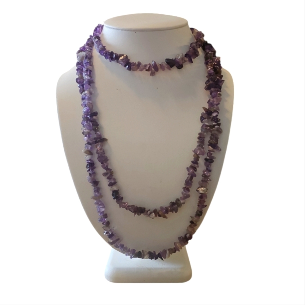 Vintage Very Long Hand Crafted Amethyst Necklace.